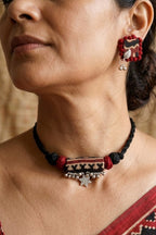 Fabric Choker Set with Silver Detailing