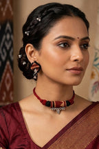 Fabric Choker Set with Silver Detailing
