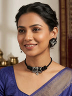 Fabric Choker Set with Silver Detailing