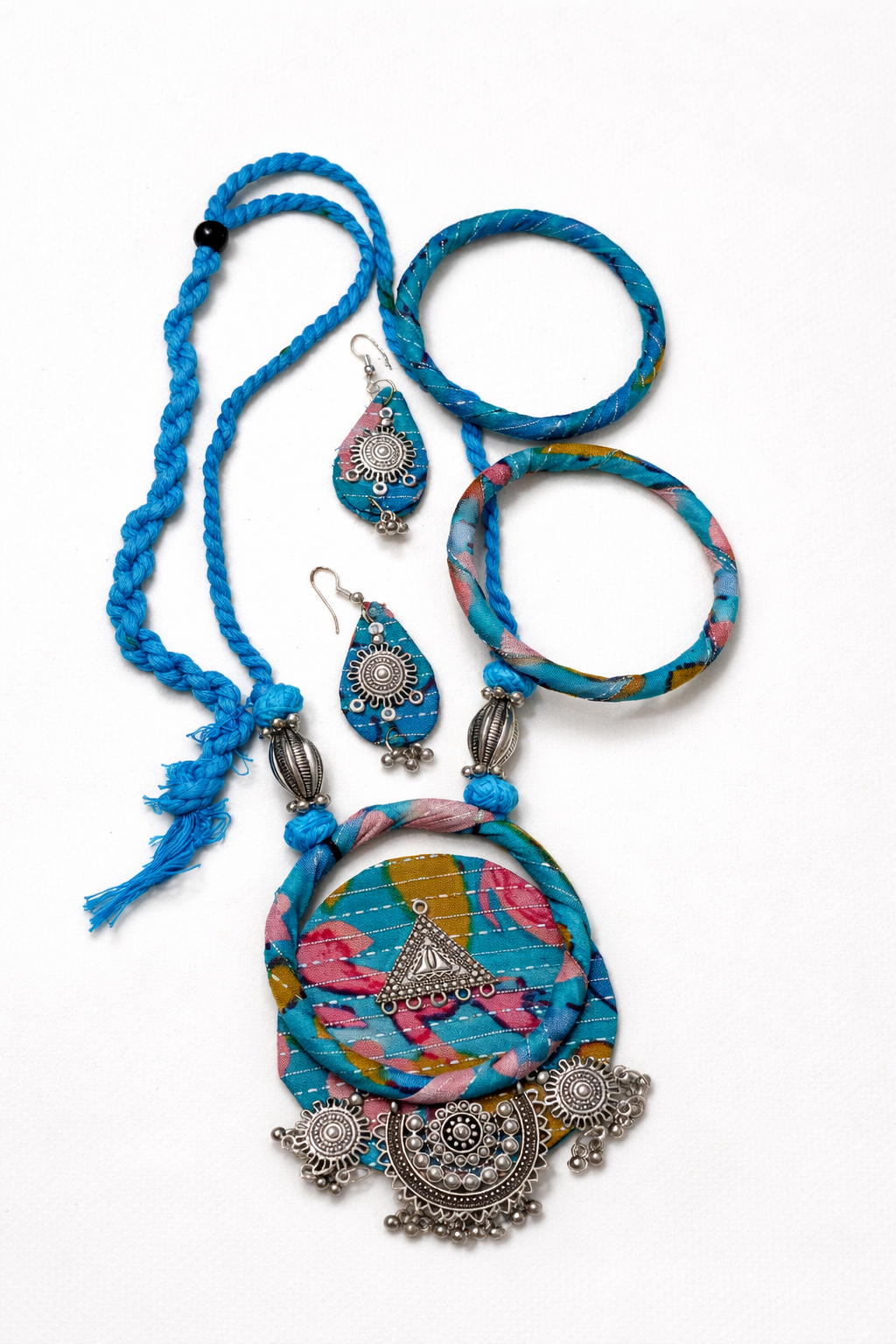 Boho Tribal Fabric Necklace & Bangle Set