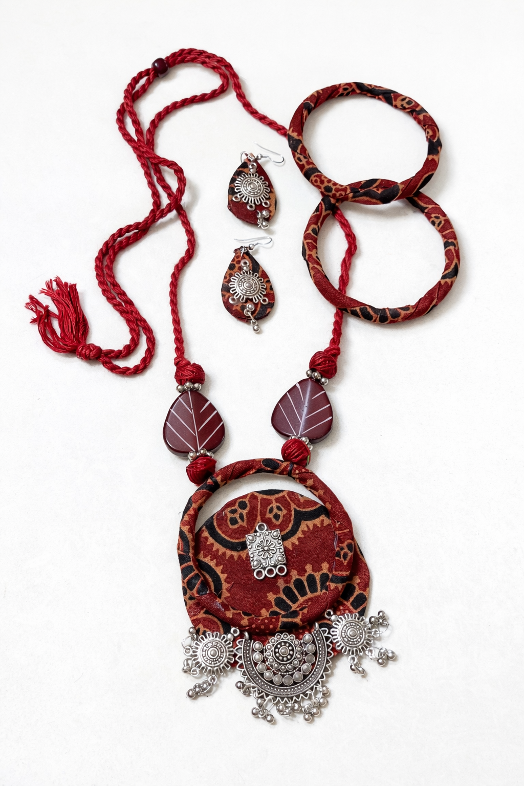 Boho Tribal Fabric Necklace & Bangle Set