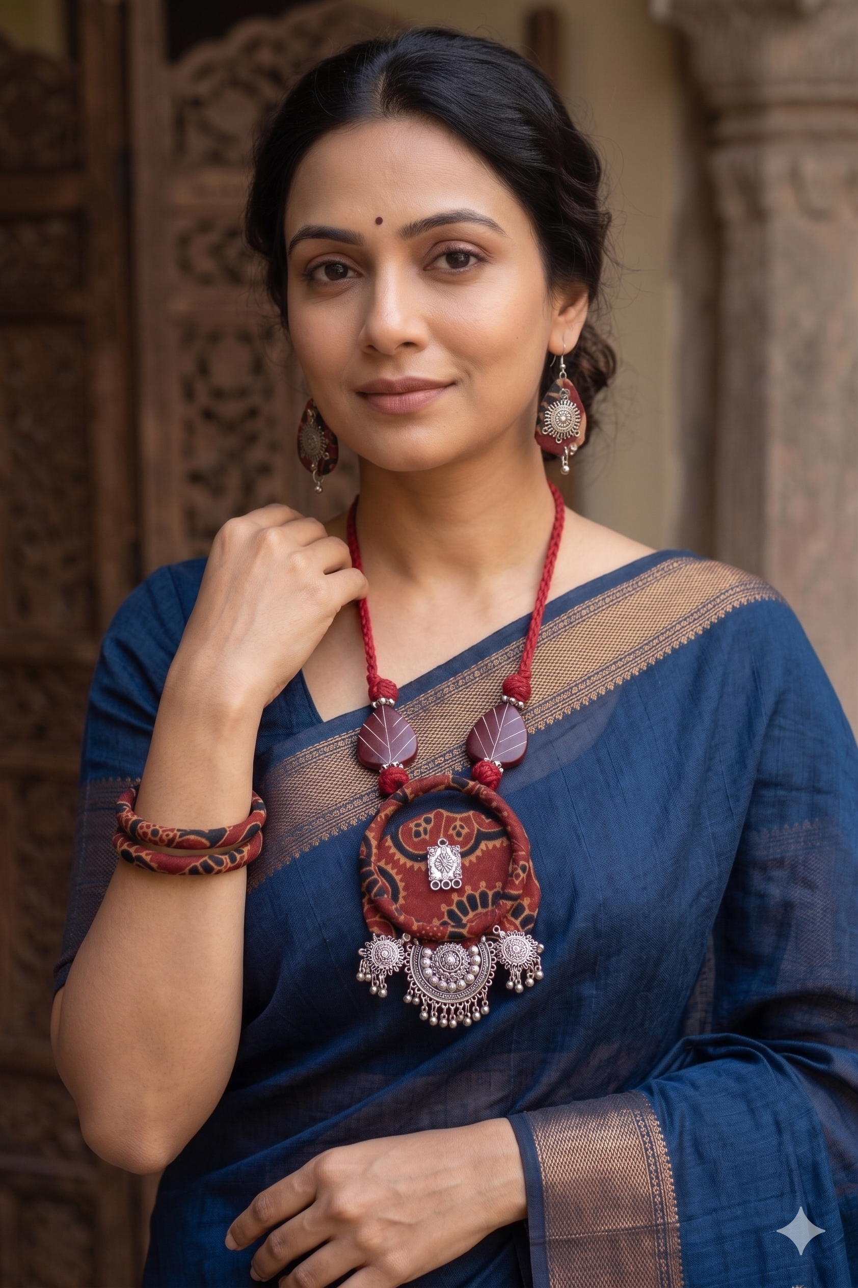 Boho Tribal Fabric Necklace & Bangle Set