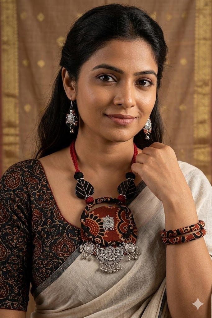 Boho Tribal Fabric Necklace & Bangle Set