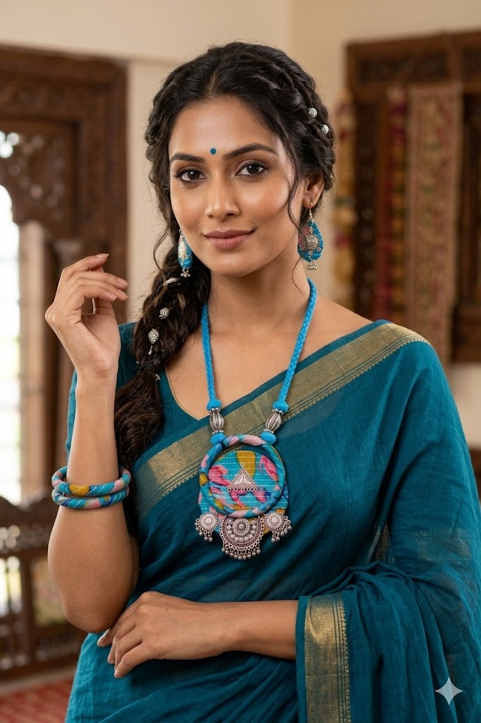 Boho Tribal Fabric Necklace & Bangle Set