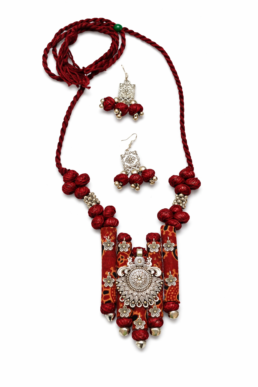 Ethnic Fabric and Oxidised Metal Necklace