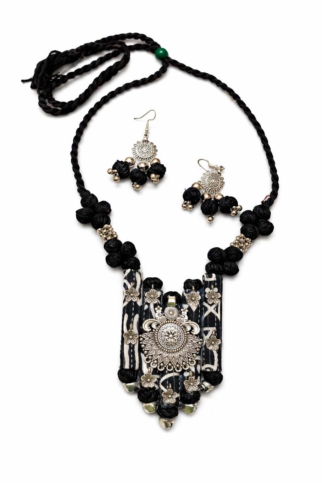 Ethnic Fabric and Oxidised Metal Necklace