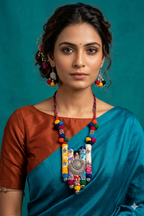Ethnic Fabric and Oxidised Metal Necklace