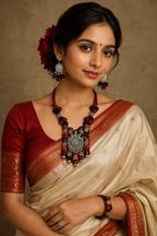 Ethnic Fabric and Oxidised Metal Necklace