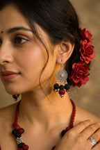 Ethnic Fabric and Oxidised Metal Necklace