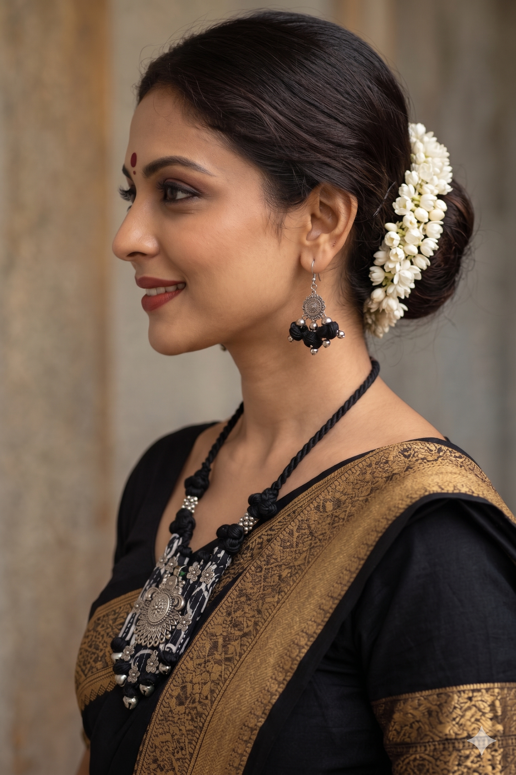 Ethnic Fabric and Oxidised Metal Necklace