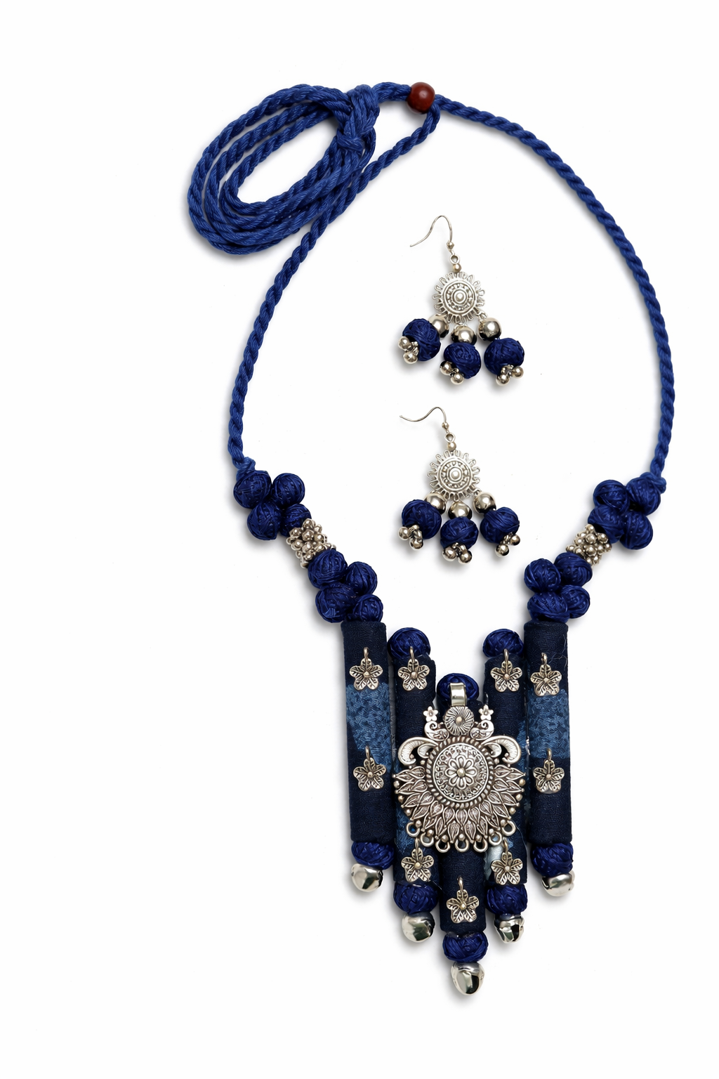 Ethnic Fabric and Oxidised Metal Necklace