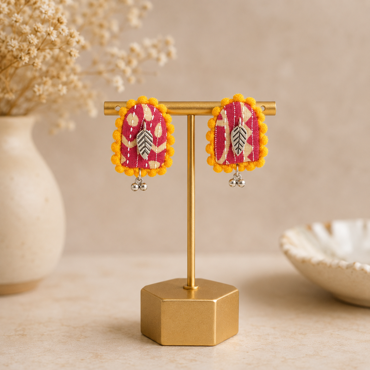 Ajrak U Shaped Earrings