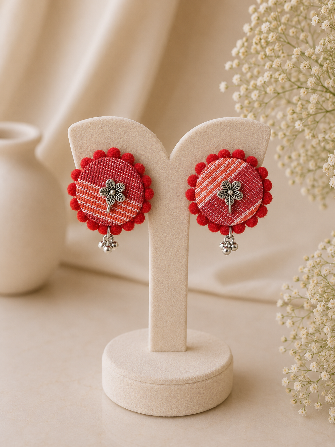 Fabric Round Mandala Earrings
