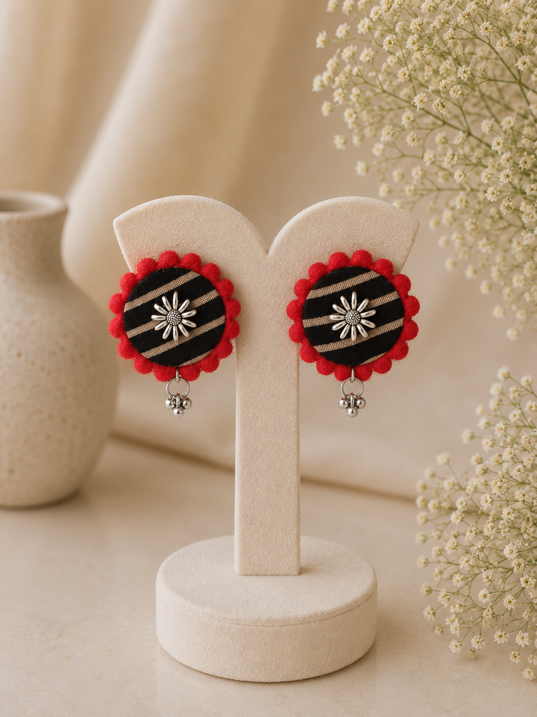 Fabric Round Mandala Earrings