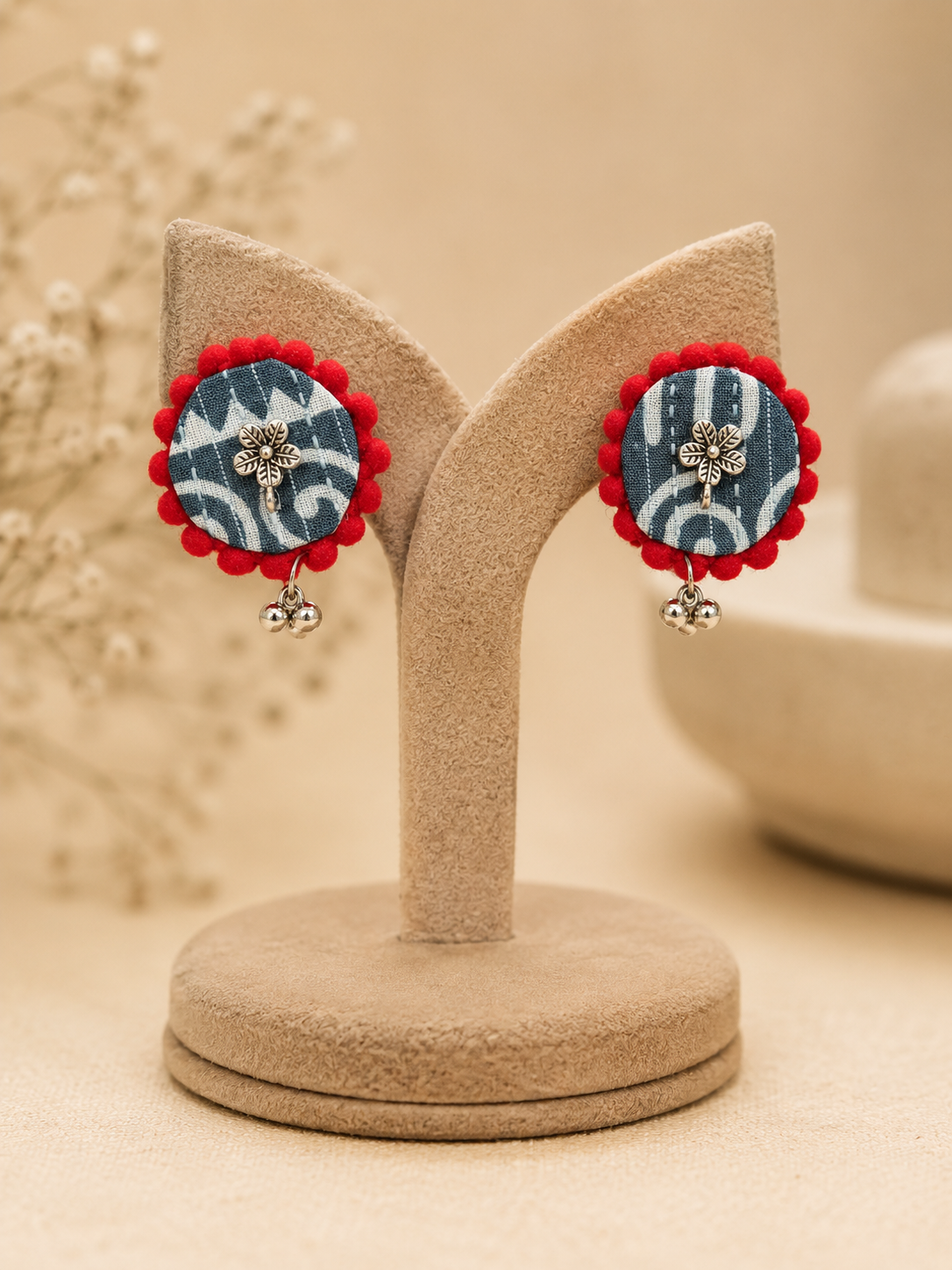 Fabric Round Mandala Earrings