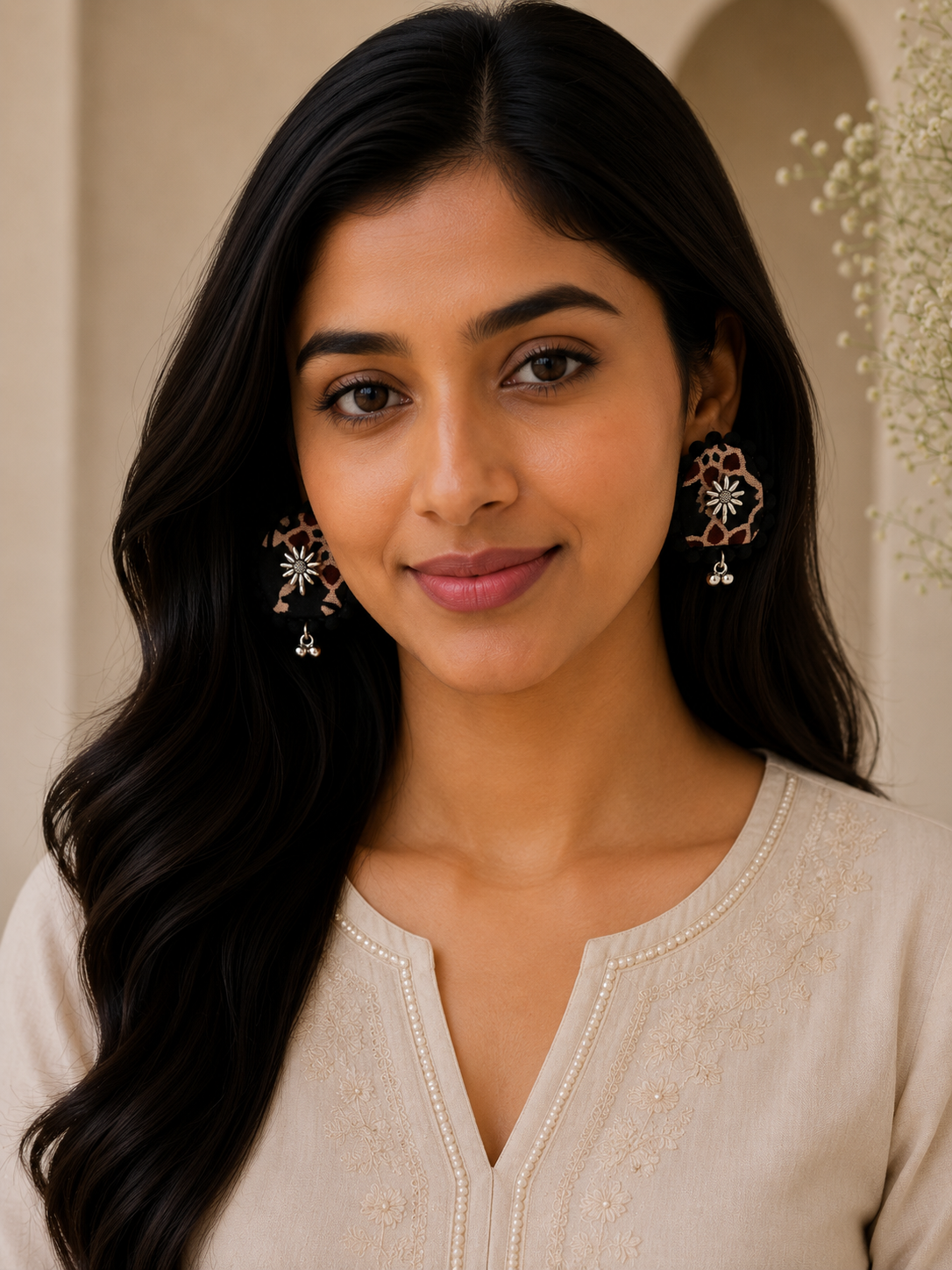 Ajrak U Shaped Earrings