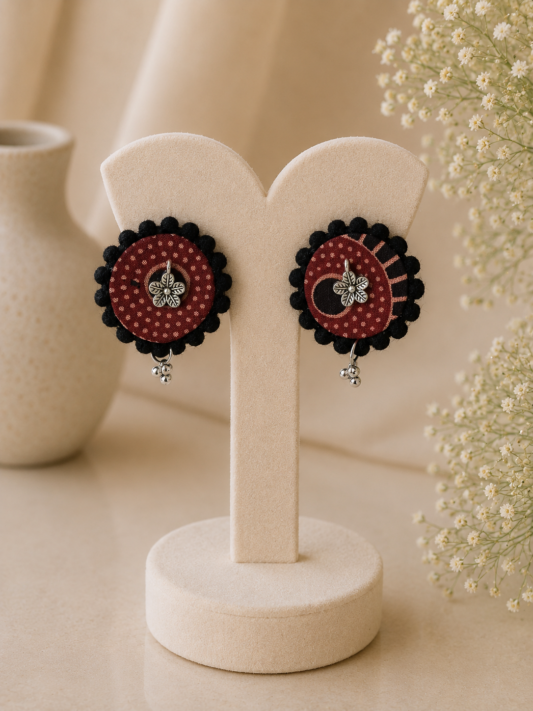 Fabric Round Mandala Earrings