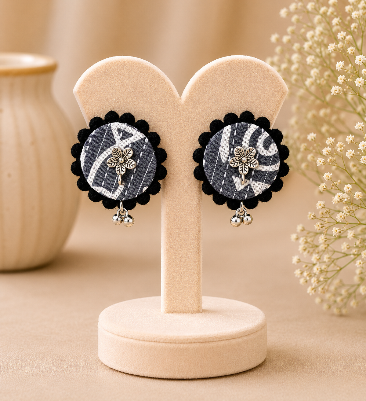Fabric Round Mandala Earrings