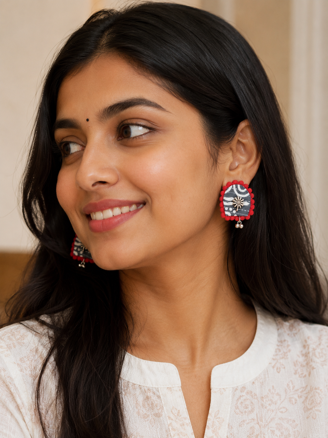 Ajrak U Shaped Earrings