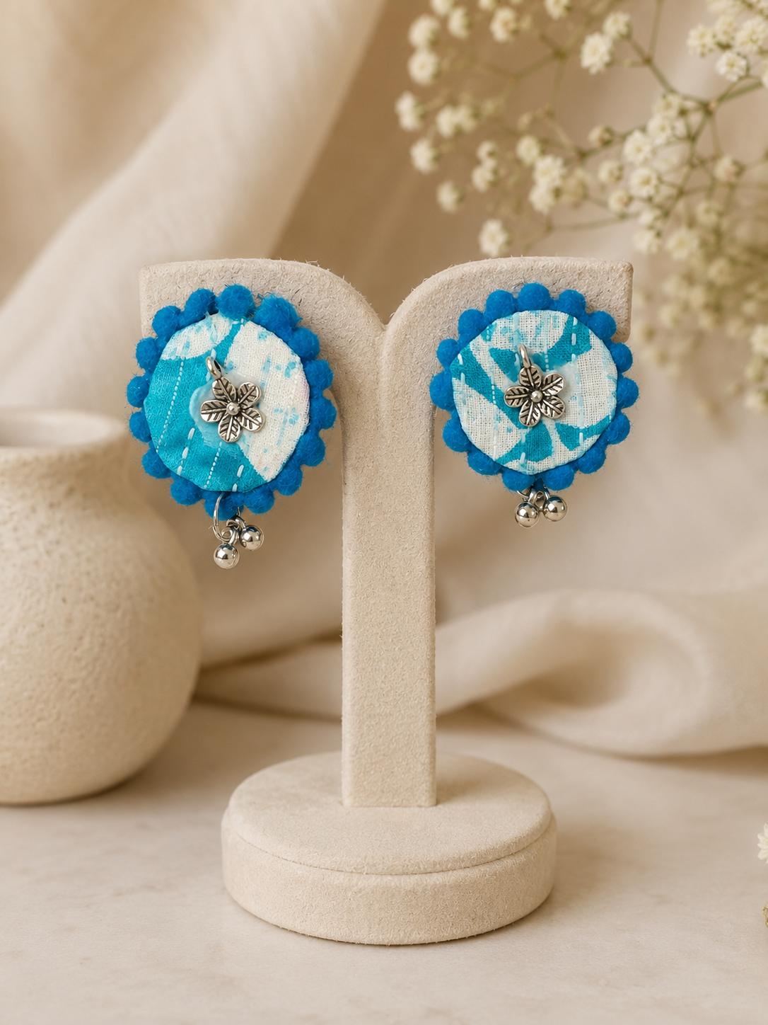 Fabric Round Mandala Earrings