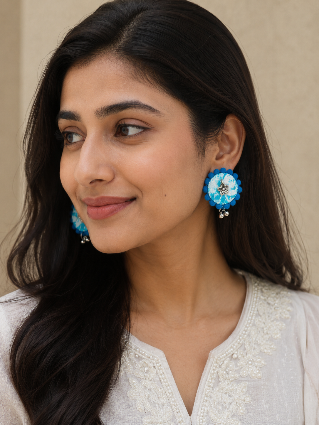 Fabric Round Mandala Earrings