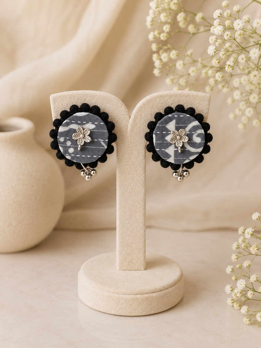 Fabric Round Mandala Earrings