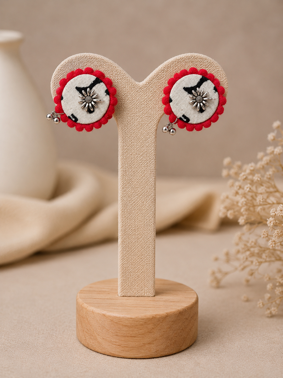 Fabric Round Mandala Earrings