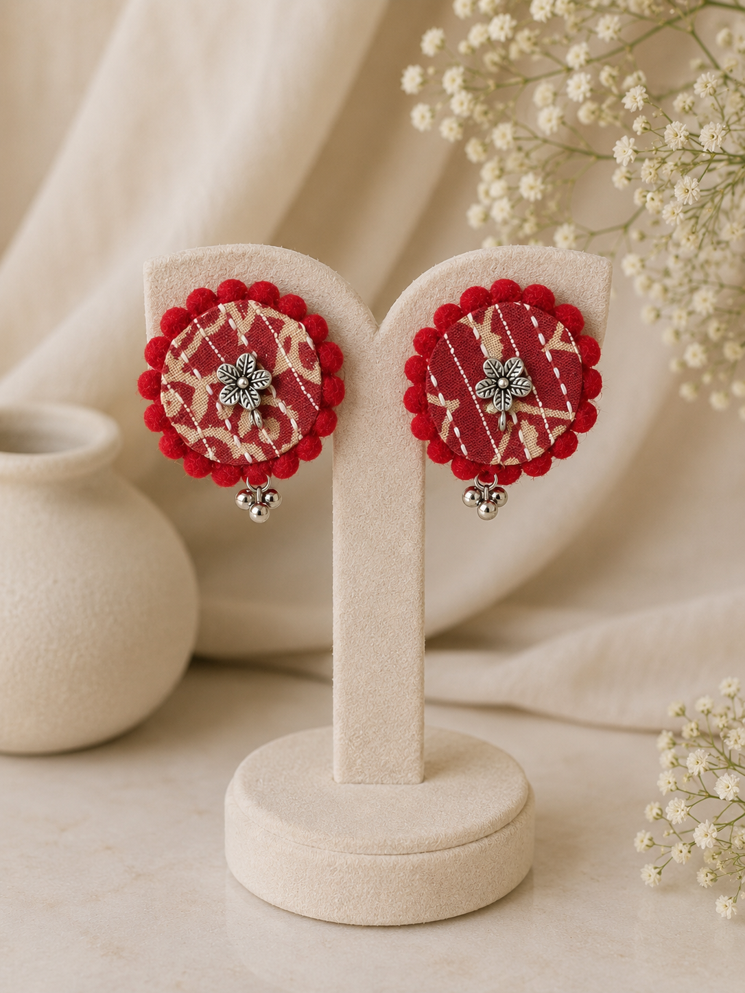 Fabric Round Mandala Earrings