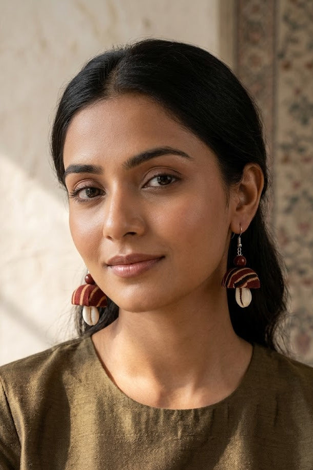 Striped Print Fabric Jhumka Earrings