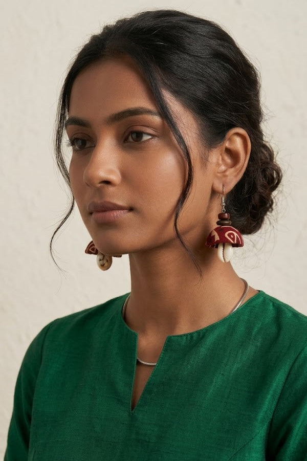 Ajrak Print Fabric Jhumka Earrings