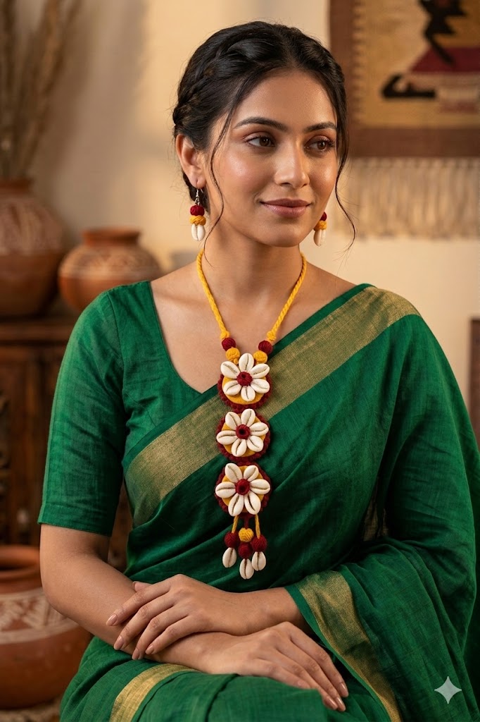 Handmade Cowrie Shell Floral Necklace Set