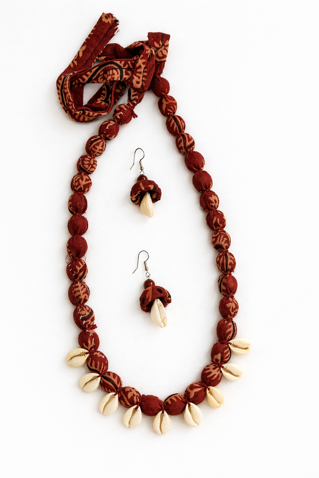 Fabric & Cowrie Shell Necklace Set