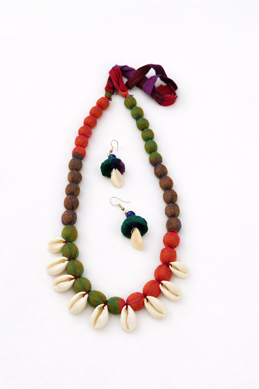 Fabric & Cowrie Shell Necklace Set