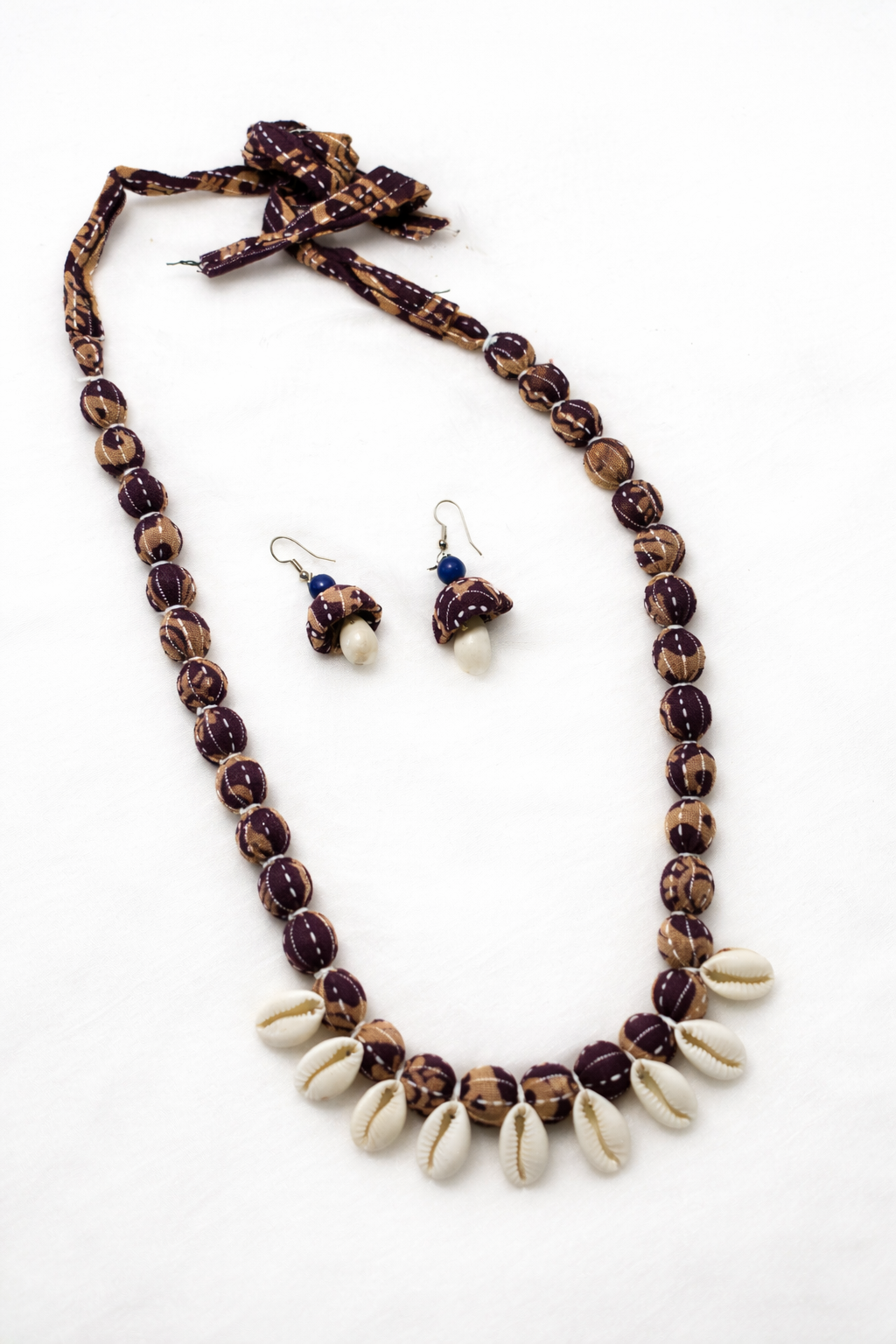 Fabric & Cowrie Shell Necklace Set