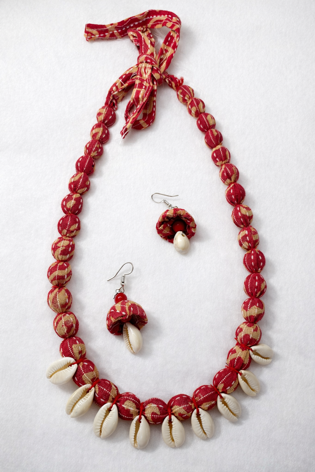 Fabric & Cowrie Shell Necklace Set