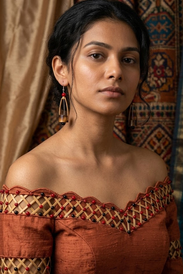 Rustic Ember Bamboo Drop Earrings