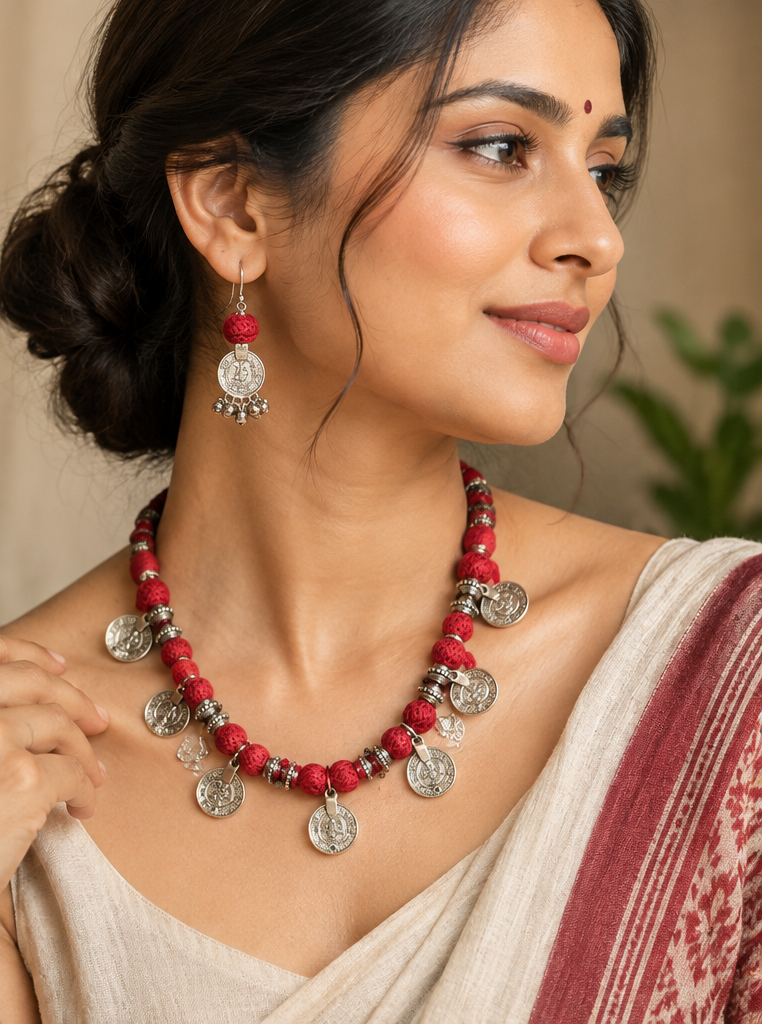 Handcrafted Coin Charm Fabric Choker Set