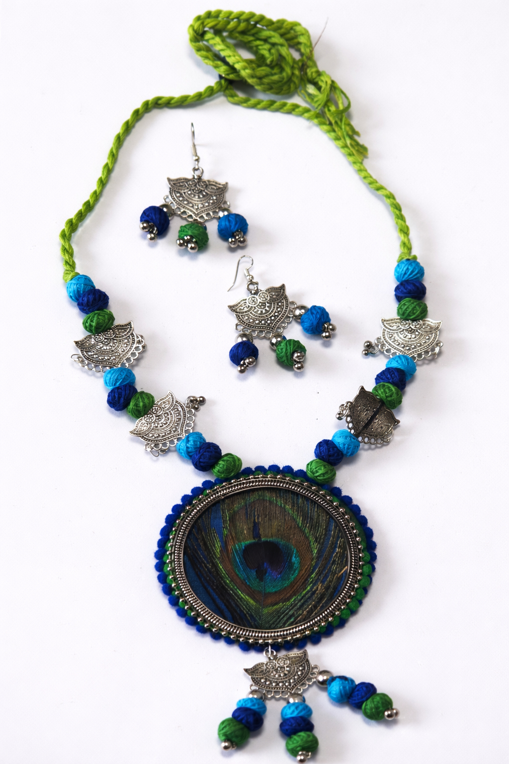 Peacock Feather Necklace Set