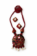 Boho Tribal Fabric Necklace Set with Cowrie Shells