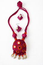 Boho Tribal Fabric Necklace Set with Cowrie Shells
