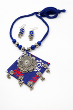 Mandala Indigo Fabric Pendant Necklace Set