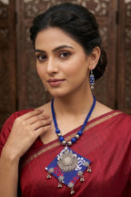 Mandala Indigo Fabric Pendant Necklace Set