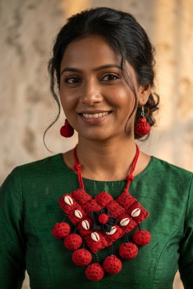 Quilted Fabric Necklace Set