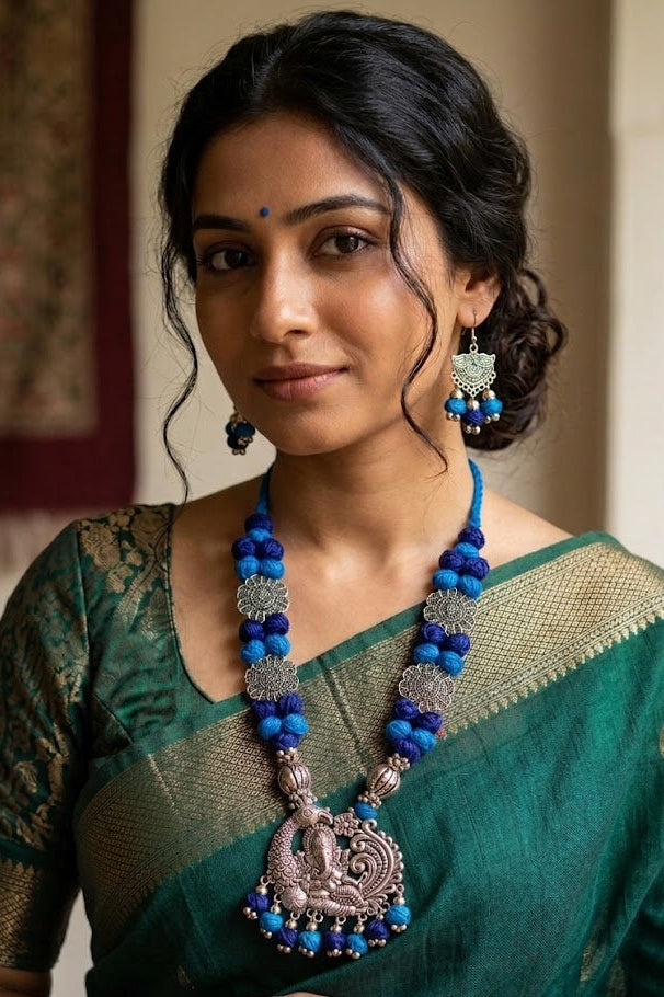 Ganesh Mayur Fabric Necklace Set