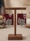 Ajrak Elephant Charm Fabric Earrings