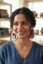Ajrak Elephant Charm Fabric Earrings
