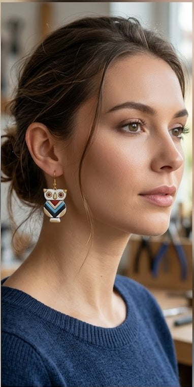 Geometric Owl Artisan Earrings