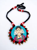 Handpainted Folk Art Fabric Pendant Necklace