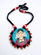 Handpainted Folk Art Fabric Pendant Necklace