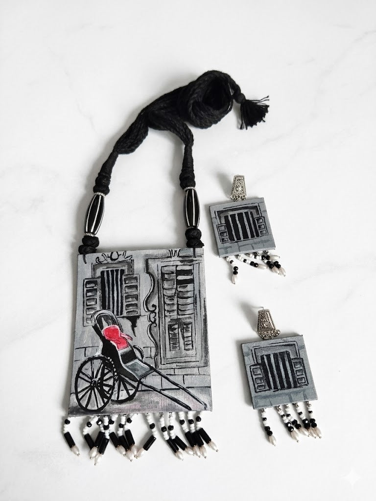 Monochrome Rickshaw Art Jewellery Set